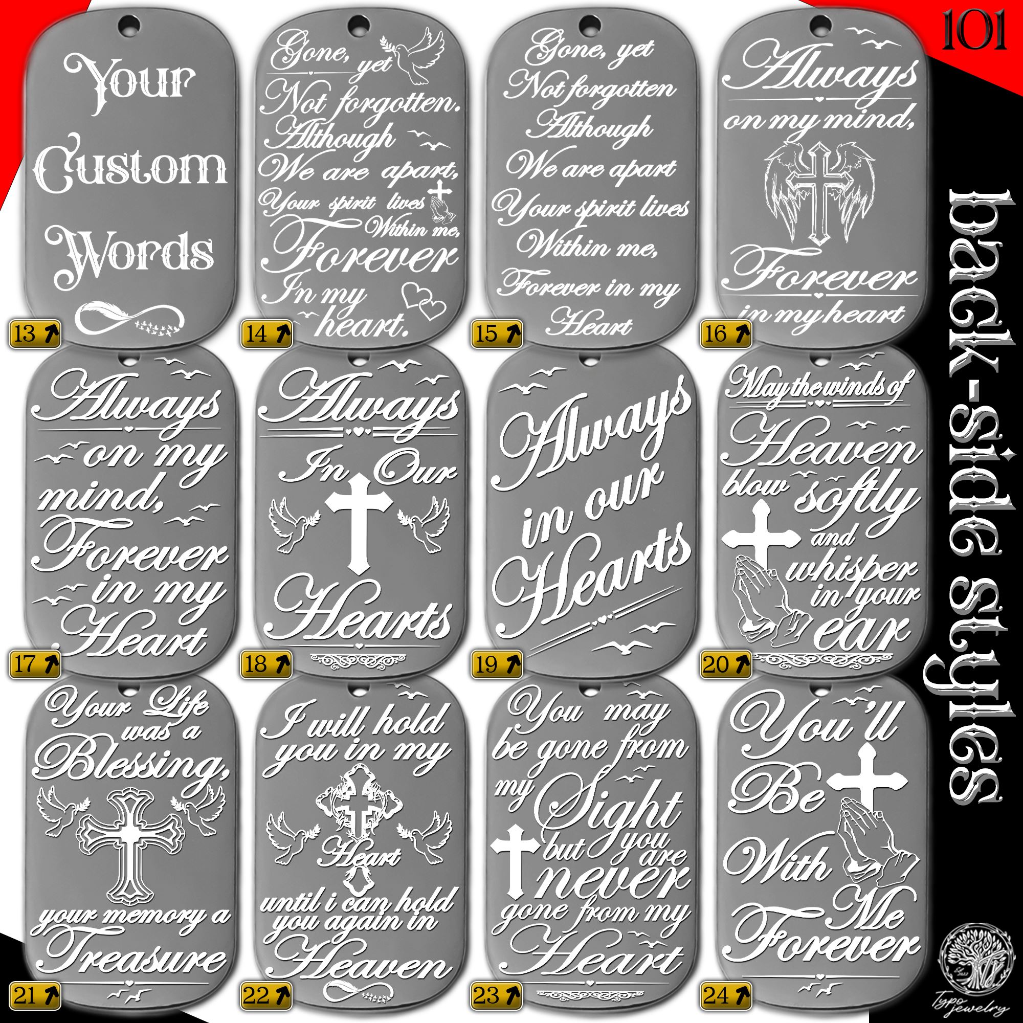 Flat lay of engraved memorial pendants slide 2